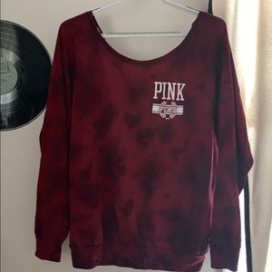 Dark red tie dye off the shoulder long sleeve